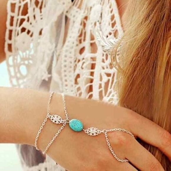 Silver and Turquoise Bracelet Hand Harness - Picture 7 of 7